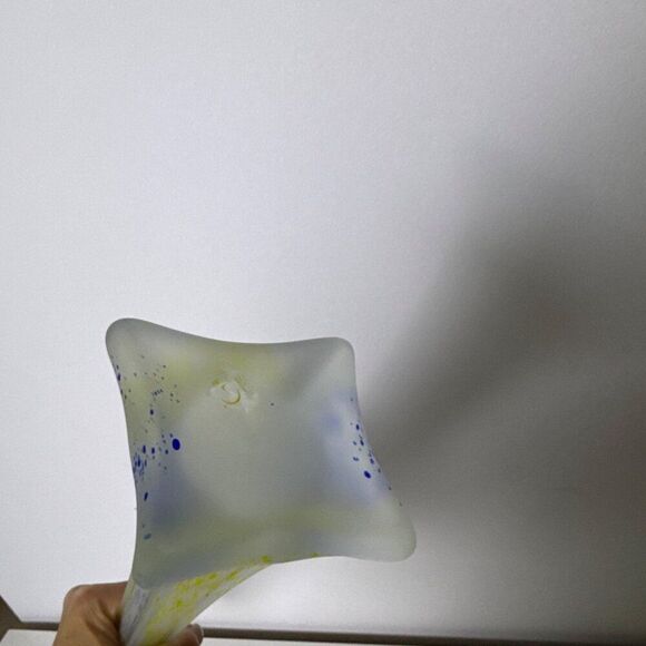 Hand-Blown Glass Bud Vase With Yellow & Blue Speckled Pattern - Picture 4 of 4